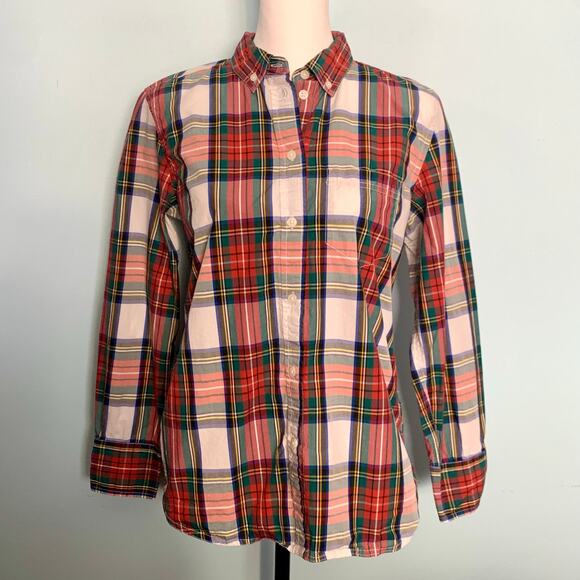 J. Crew Classic Washed Cotton Poplin Shirt in Snowy Stewart Tartan Size 4 - Picture 2 of 9